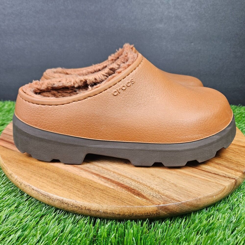 CROCS Brown Faux-Fur Lined Clog Mules